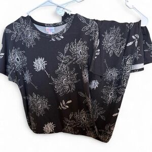 LuLaRoe Womens Black Floral Print T Shirt Maxi Dress Small Whimsigoth Stretch